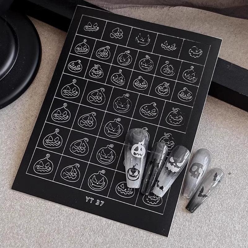 Nail Art Stickers Halloween Party Nail Designs With Spooky Skeleton Patterns Quick Apply Reusable Nail Decorations For Costume Event