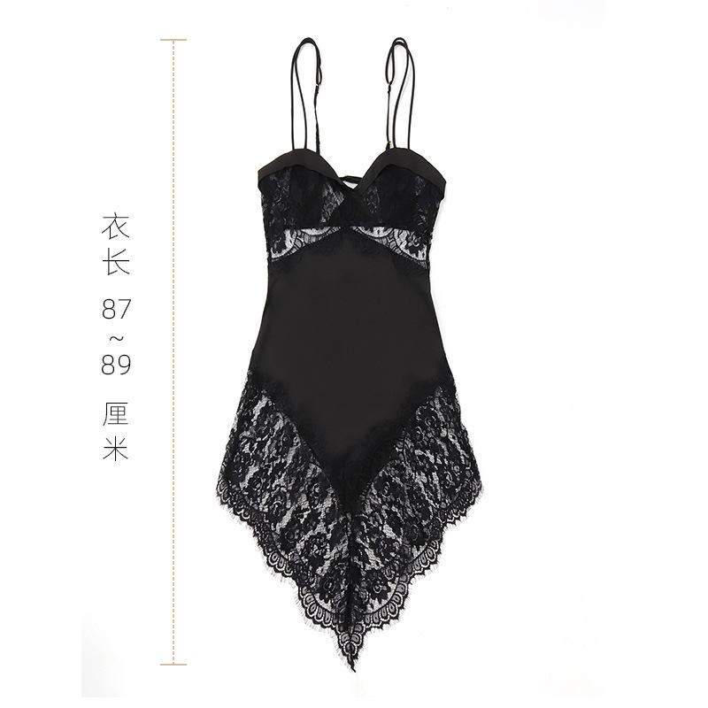 Sexy pajamas women's summer new ice silk suspenders pure desire temptation lace sleeveless pajamas high-end loungewear