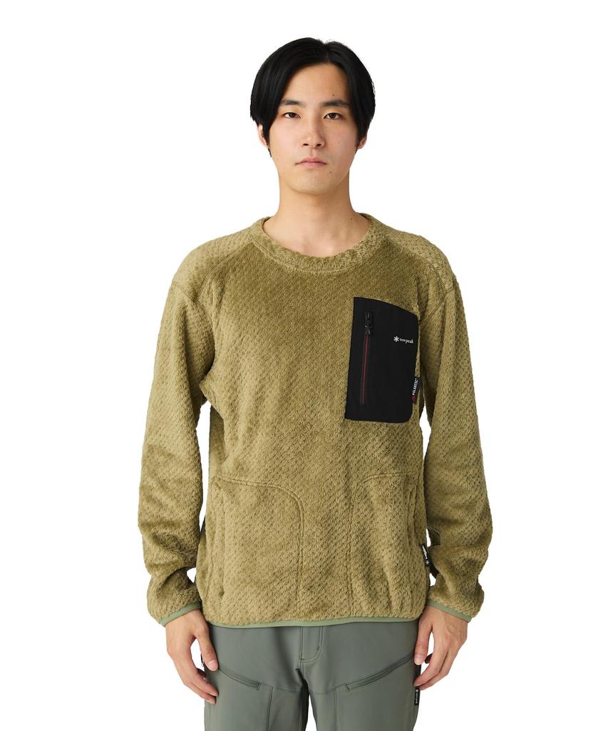 Snow Peak Polartec High Loft Fleece Crew Neck Sweater Knit Cut and Long Sleeve and GREIGE L SPF-JK-25AU908, Sweater, Sew, T-Shirt, Men's Women's,