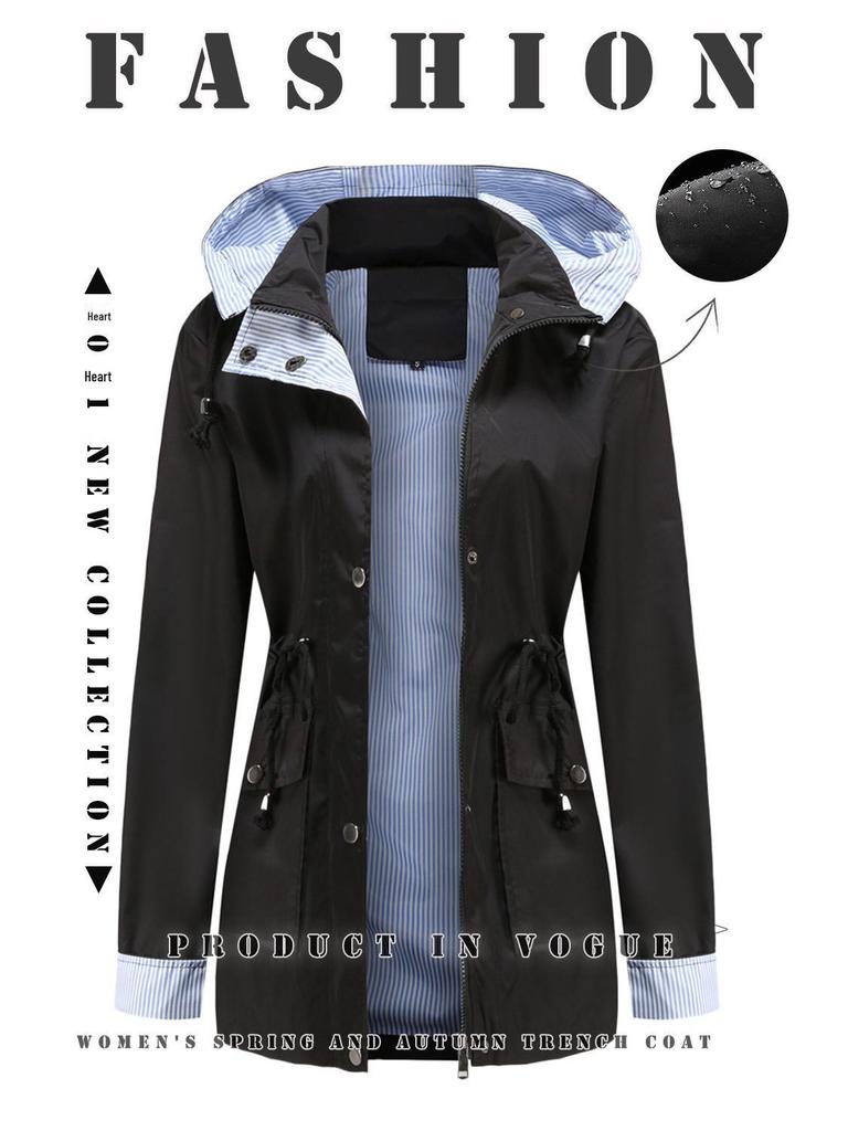 2024 Women's Plus Size Trench Coat with Detachable Hood - Autumn/Winter Collection