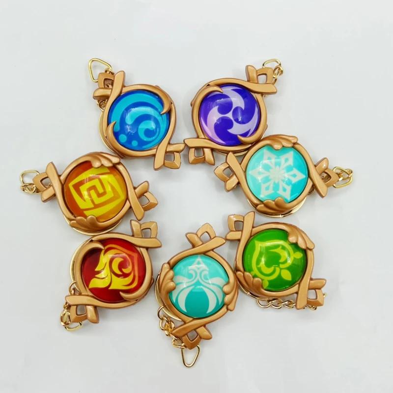 New Teyvat Vision Fontaine Water God Focalors Lyney and Lynette Keychain Luminous 7 Element Eye Of God Toy KeyRing