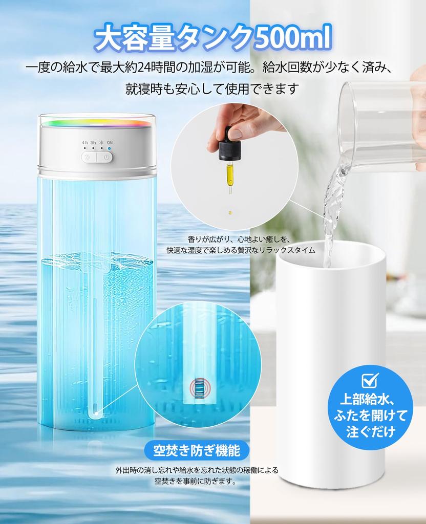 Gegizun Desktop 500ml Large Capacity Mood Light New Timer Pollen Automatic Suitable for Living and Home White Humidifier, Compact, Ultrasonic, Type-C