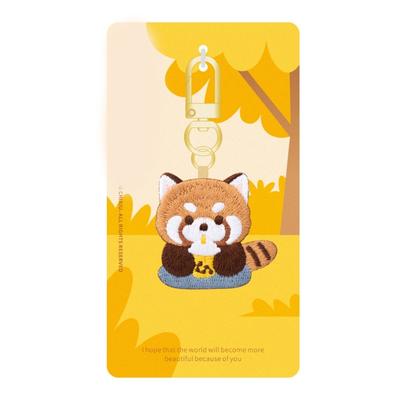 Creative Cute Small Panda Keychain Soft Fashion Cartoon Animal Double Sided Embroidery Pendant Keyring Gifts Bag Charm