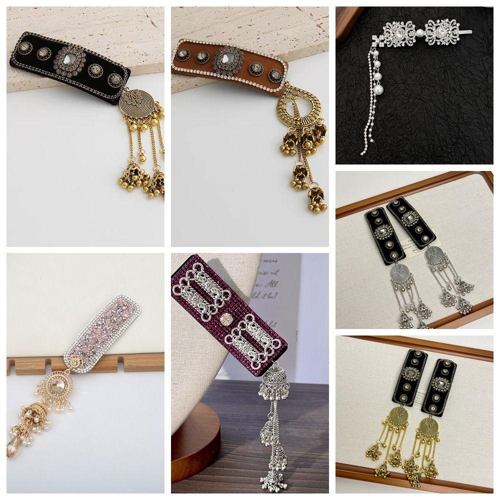 Crystal Ethnic Style Hair Clip Elegant Tassel Side Clip Chinese Style Tassel Hairpin  Bride