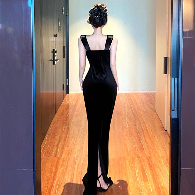 Women's Sexy Celebrity Velvet Flower Slim Dress Dress