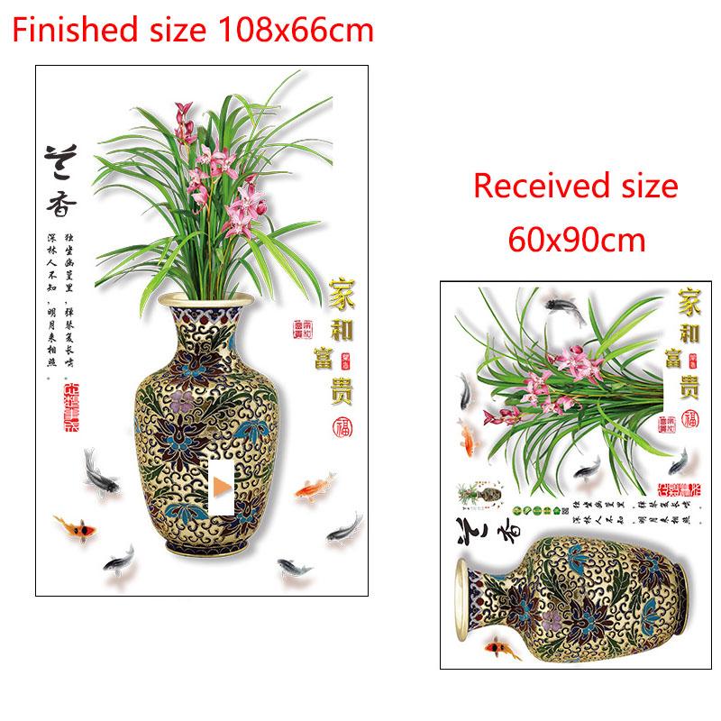 Vintage Chinese Style Ceramic Vase Wall Sticker for Living Room Hallway Entrance Background Home Decor