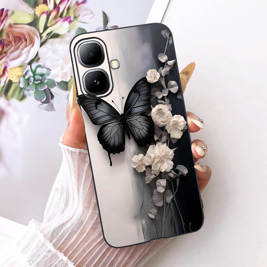 For Infinix Smart 20 4G Case New Fashion Flower Pattern Soft Black Silicone Phone Cover For Infinix Smart 20 Bumper Smart20 Para