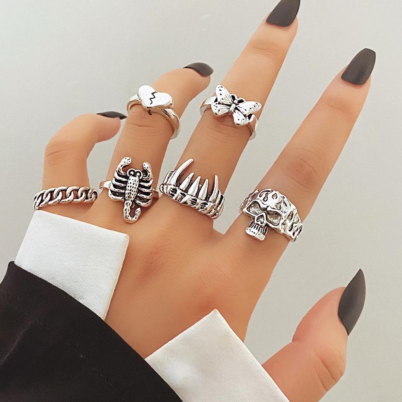 Vintage Distressed Butterfly Snake-shaped Ring Set - Multi-jointed Open-ended Set Ring Set