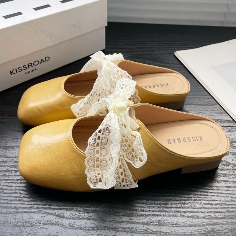 Flache Schnürschuhe Damen Hausschuhe Lässige Pantoletten Schuhe Eckige Zehen Sandalen 2025 Sommer Kleid Slingback Schuhe Zehentrenner Pantuflas Mujer