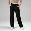 Women's Wide Leg Sports Pants Yoga Straight Mid-Rise Drawstring Elastic Low-Waist Clothing With Pockets
