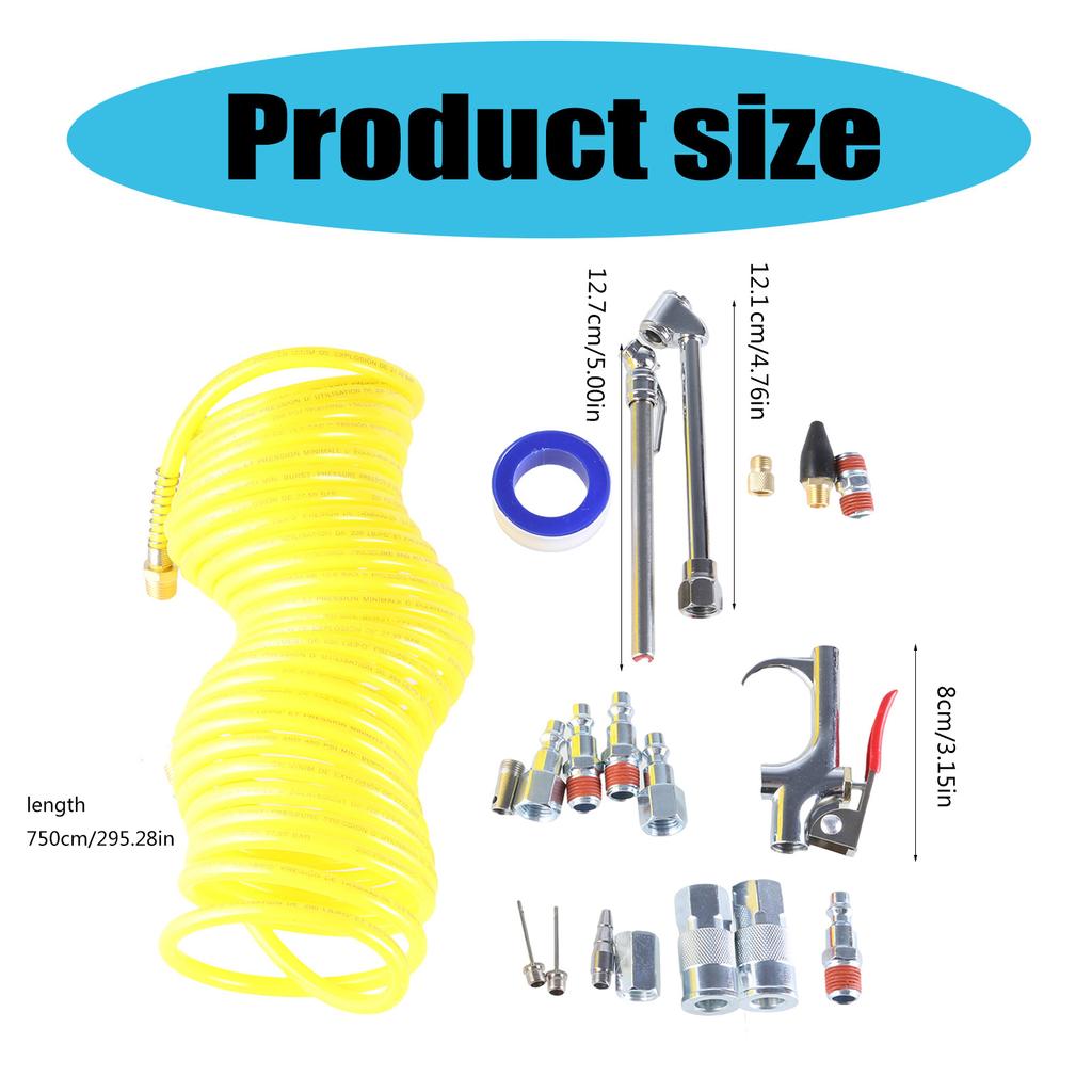 20-teiliges professionelles Luftkompressor-Zubehörset mit Rückstoßschlauch und Ausblaspistolen für Aufblas- und Reinigungsaufsätze