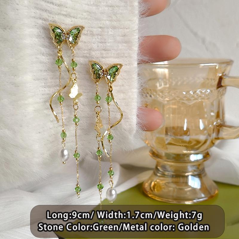 

Elegant Green Crystal Butterfly Metal Fringed Earrings For Young Girls Fashion Jewelry Trend In 2026 Sweet Women‘s Accessories