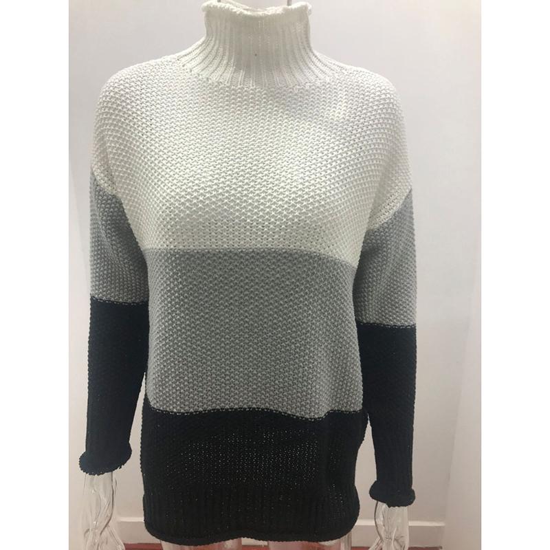 Autumn and Winter Long Sleeve Casual Plus Size Knitted Sweater Women Striped Turtleneck Pullover Sweaters Women Elegant Vintage Loose Knitwears 24956