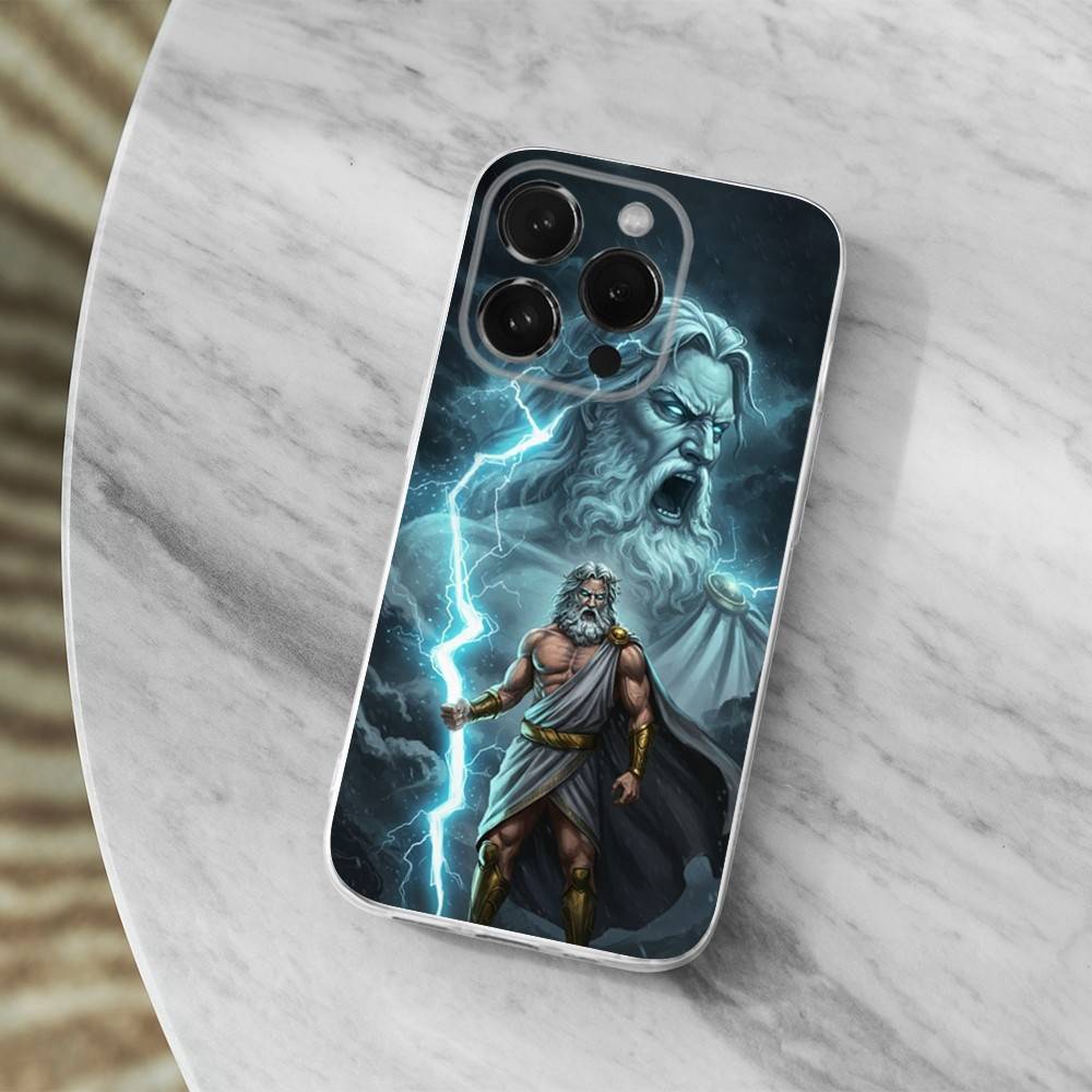 Greek God King Zeus For iPhone Max,14,SE,12,15,Pro,17,Plus,11,XS,Mini,16,X,13,XR,Transparent Soft Cover Case