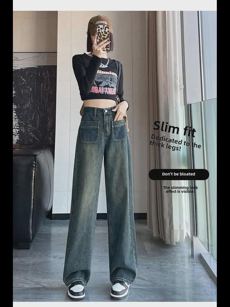 Cement Gray High Waist Wide Leg Jeans for Pear-Shaped Women