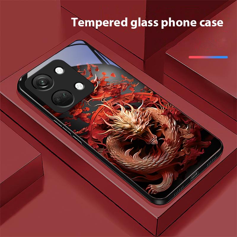 Chiński Smok Wiatru Dla OnePlus Nord 3 5 6T 7 Pro 8 12 10T Reno8 Lite 5G 10R Nord N30 Twarda Obudowa Szkło Hartowane Etui na Telefon Czarne