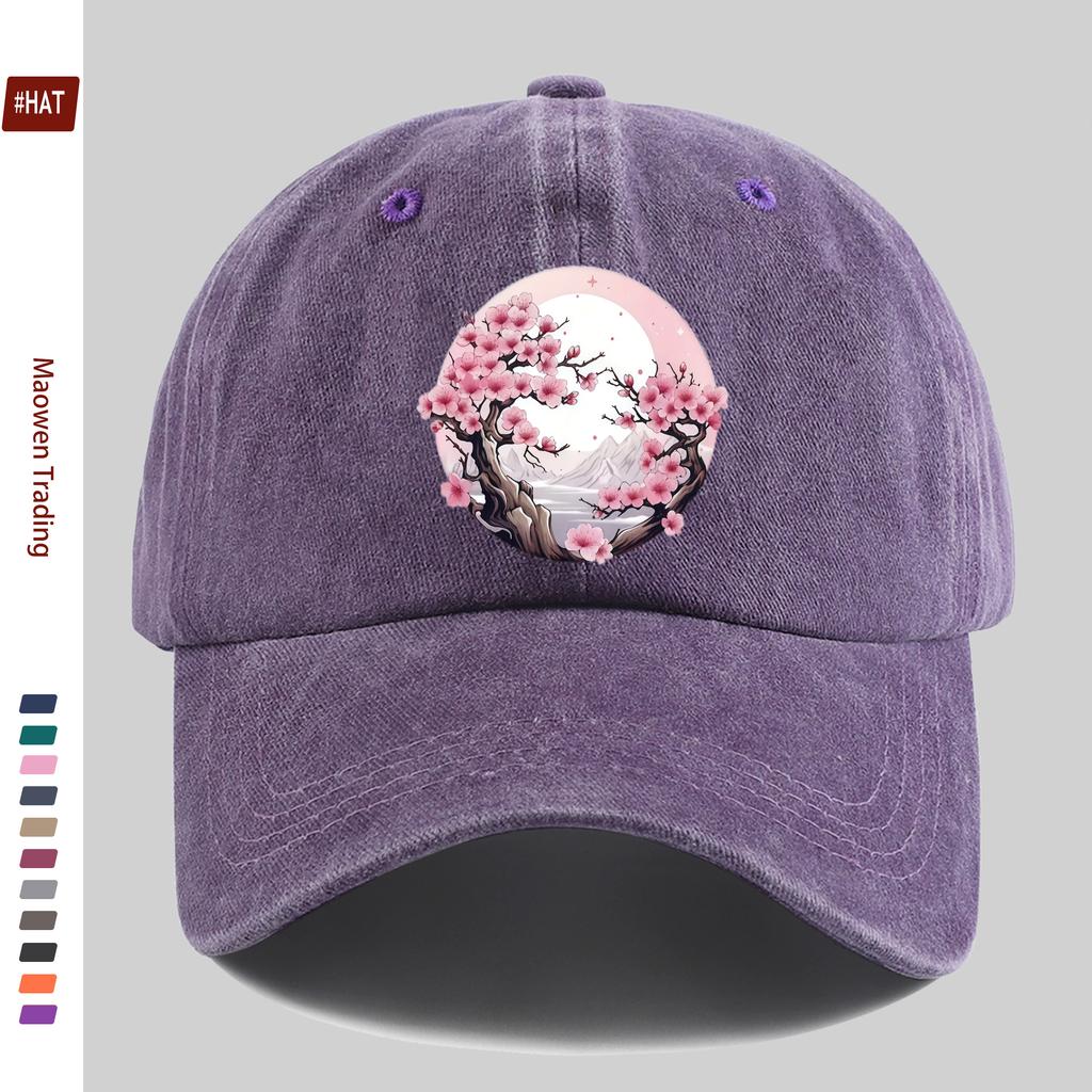 pc Japanese Anime Cherry Blossom Trucker Hat Adjustable Snapback Cap with Print Lightweight Washed Vintage Suitable for Men