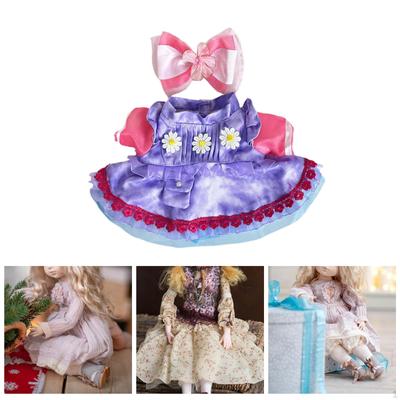 2Pcs Fashion Dolls Daisy Dress with Bow Hairpin, Handmade Clothing Accs for 15inch Girl