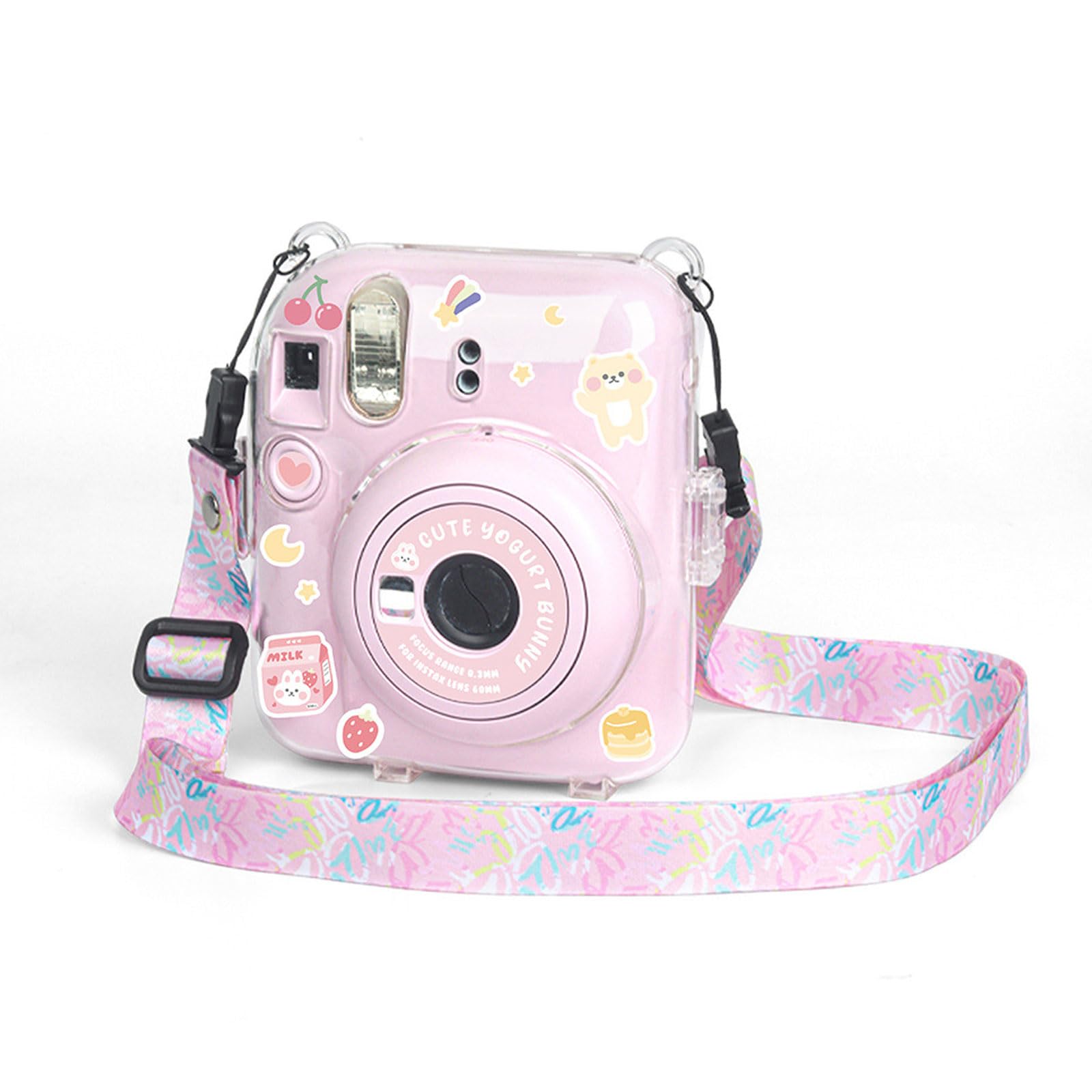 

mini 12 camera protective case for Instax Mini 12 transparent camera protective case camera bag with sticker and adjustable shoulder strap 11, (pink) рожевий