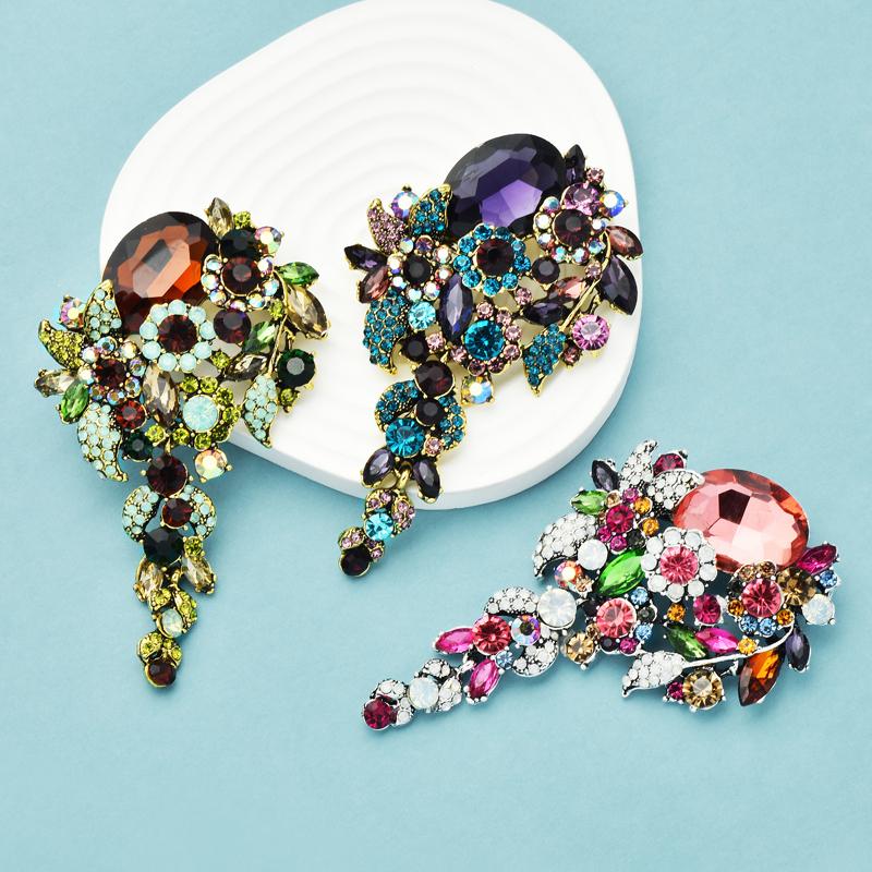 Luxury Crystal Flower Brooches For Women Color Palace Style Flower Party Office Brooch Pin Gifts