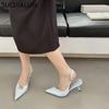 Fashion SUOJIALUN 2025 Summer New Brand Women Sandal Shoes Fashion Pointed Toe Shallow Slip On Ladies Elegant Slingback Shoes Pumps