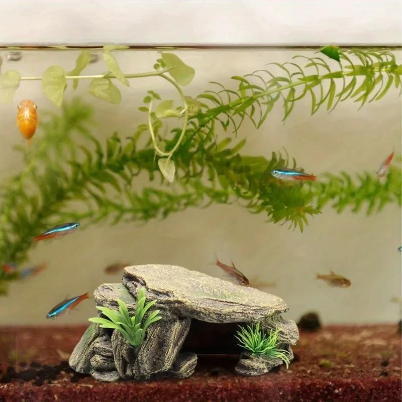 1 Stück Aquarium Schildkrötenbecken Dekoration Terrasse Künstlicher Unterschlupf Dekor Ornament Reptil Ruheplatz für Fische Wasserschildkröten Frösche Schildkröten