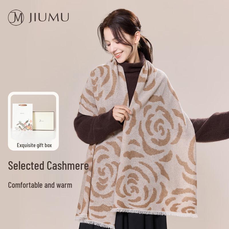 JIUMU Women s Cashmere Wool Rose Jacquard Shawl Scarf One Size