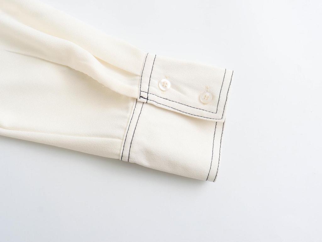 Spring 2025 Women's Color Block Casual Loose Shirt with Pocket and Turn-Down Collar