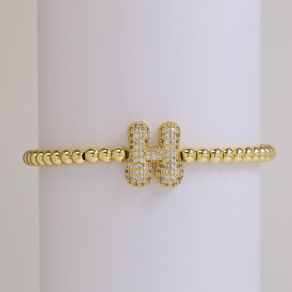 Trendy Hot Sale Hip Hop 18k Gold Plated 26 English Zircon Letters Bracelet Fashion Copper Beading Bracelet Women's Gift Jewelry