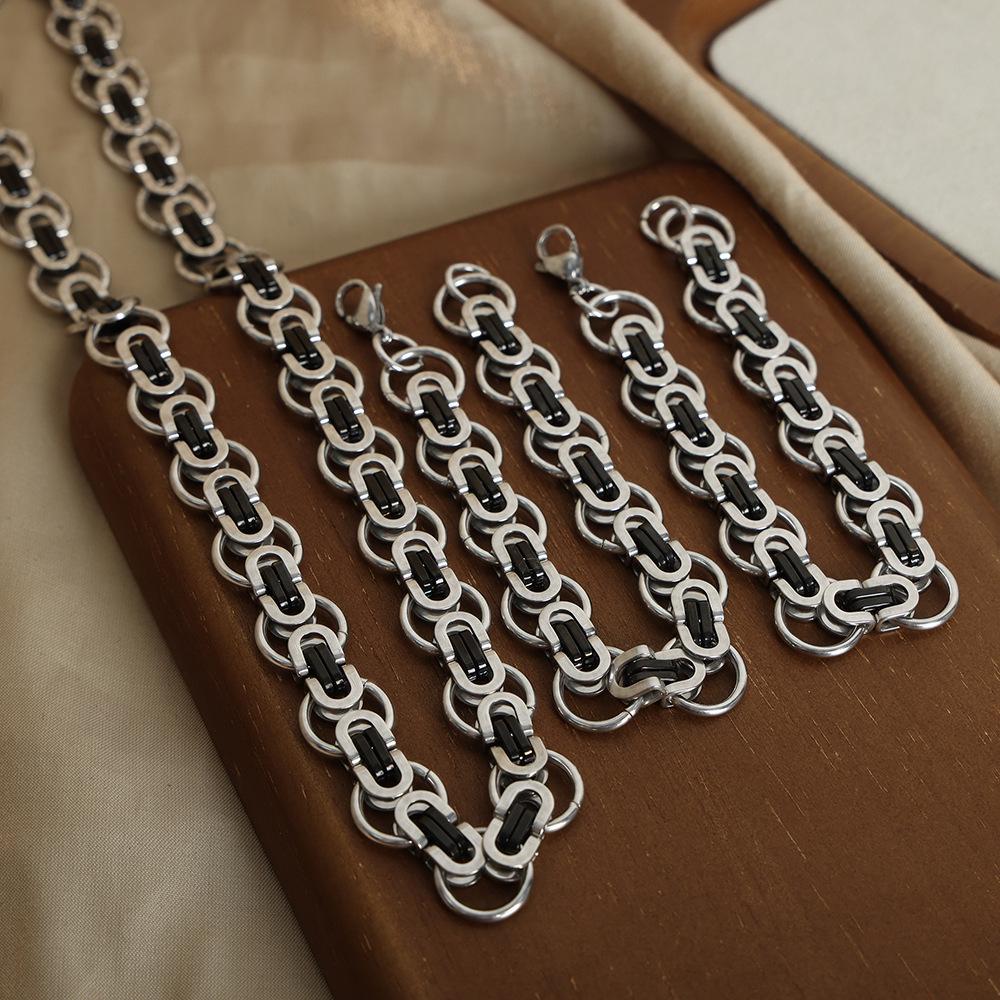 

Titanium Steel Geometric Chain & Round Ring Punk Jewelry Set