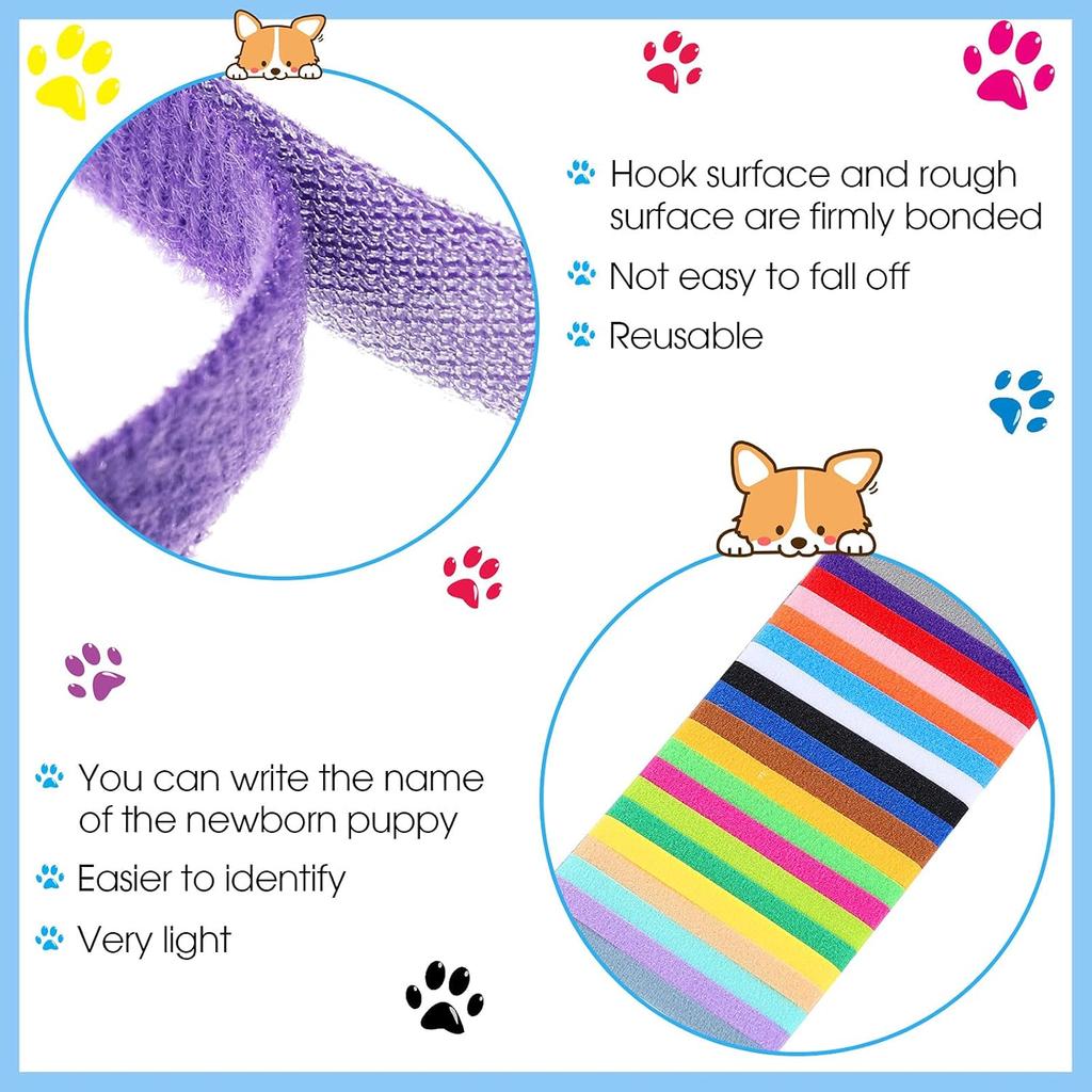 Frienda 60 Pieces Puppy Whelping Collars Newborn Pet Collars Double-Sided Adjustable ID Bands Puppy ID Bands for Newborn Pet Dog Cat(S, M, L)