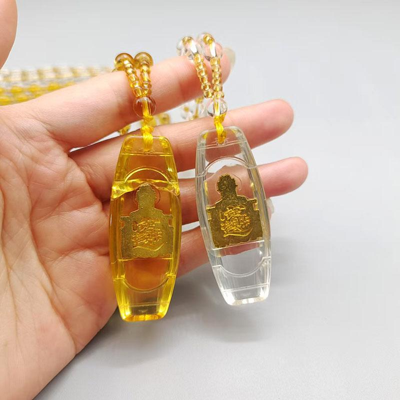 Glass Pillar God of Wealth Pendant Citrine Buddha Amulet Sweater Chain