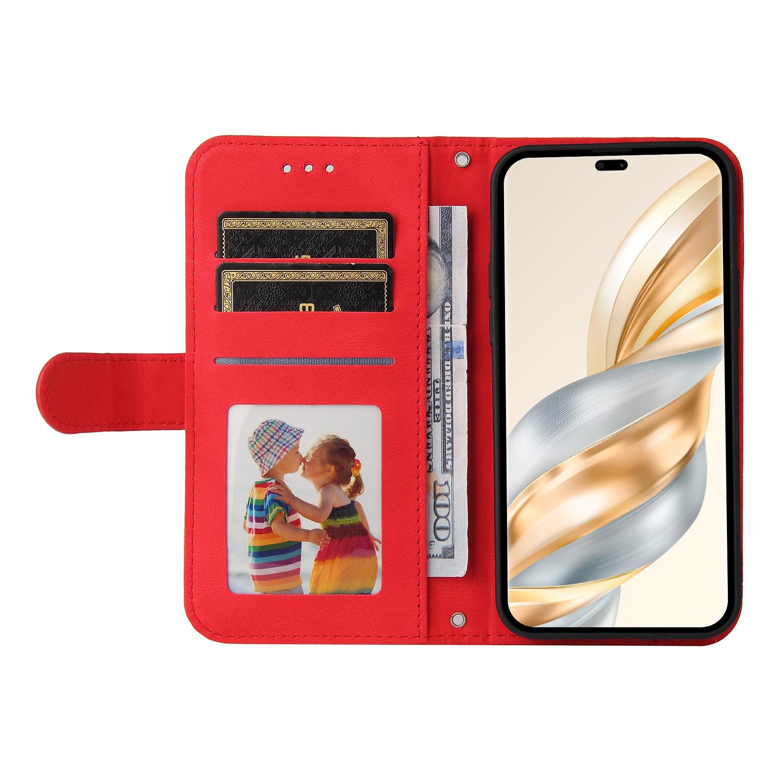 

For Honor Magic7 Lite 5G/X9c 5G/X60 Pro 5G Leather Wallet Cases Skin Touch Phone Cover Stand with Strap Red