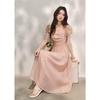 French Style Square Neck Polka Dot Puff Sleeve Tiered Maxi Dress