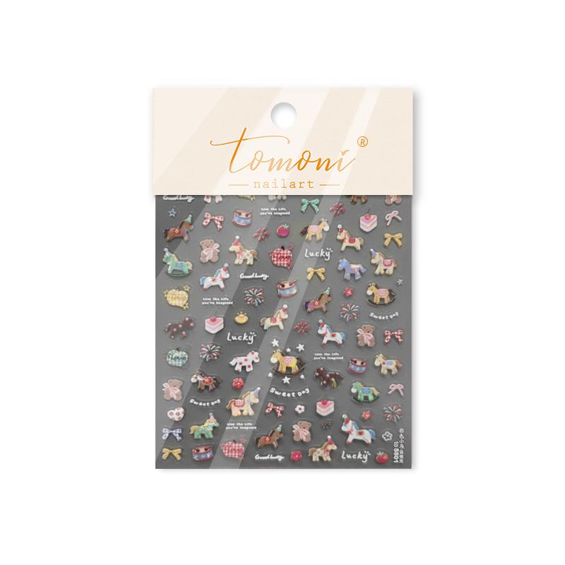 Tomoni Cute Little Horse Embossed Nail Art Stickers - Japanese Trendy Colorful Decor