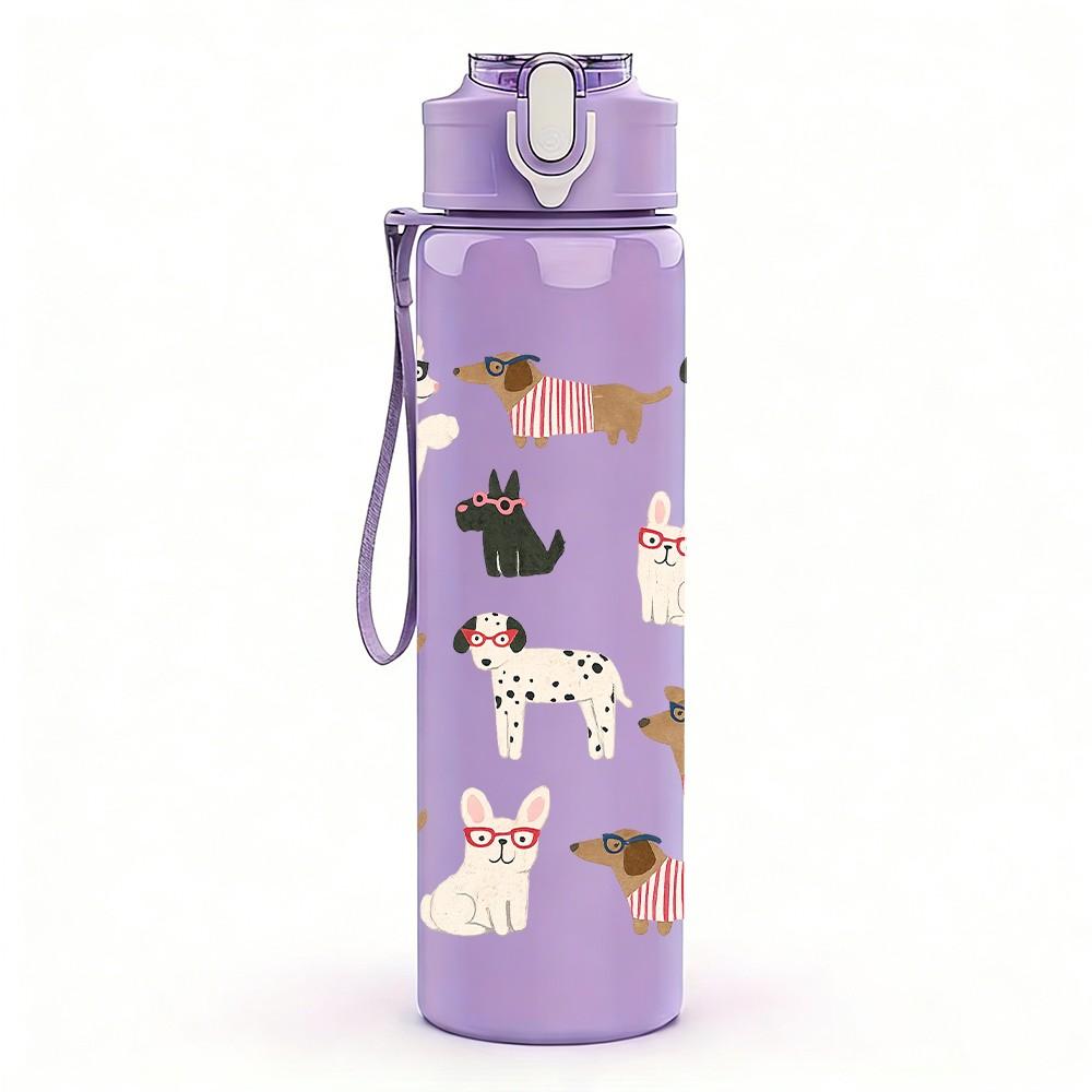 1PC Cute Puppy Dog Group Cartoon Print 750ml Color Plastic Sports Water Bottle Leakproof Flip Straw Lid Suitable for Sports Office Home Use