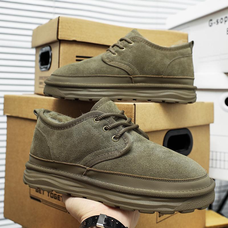 Northeast snow boots men's leather short boots 2025 winter velvet thickened one-pedal large cotton shoes warm bread shoes