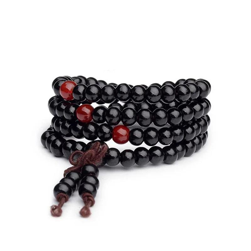 6mm Natural Sandalwood Buddhist Buddha Meditation Wood Prayer Bead Mala Bracelet Bangles Women Men Jewelry 108 Beads Bijoux