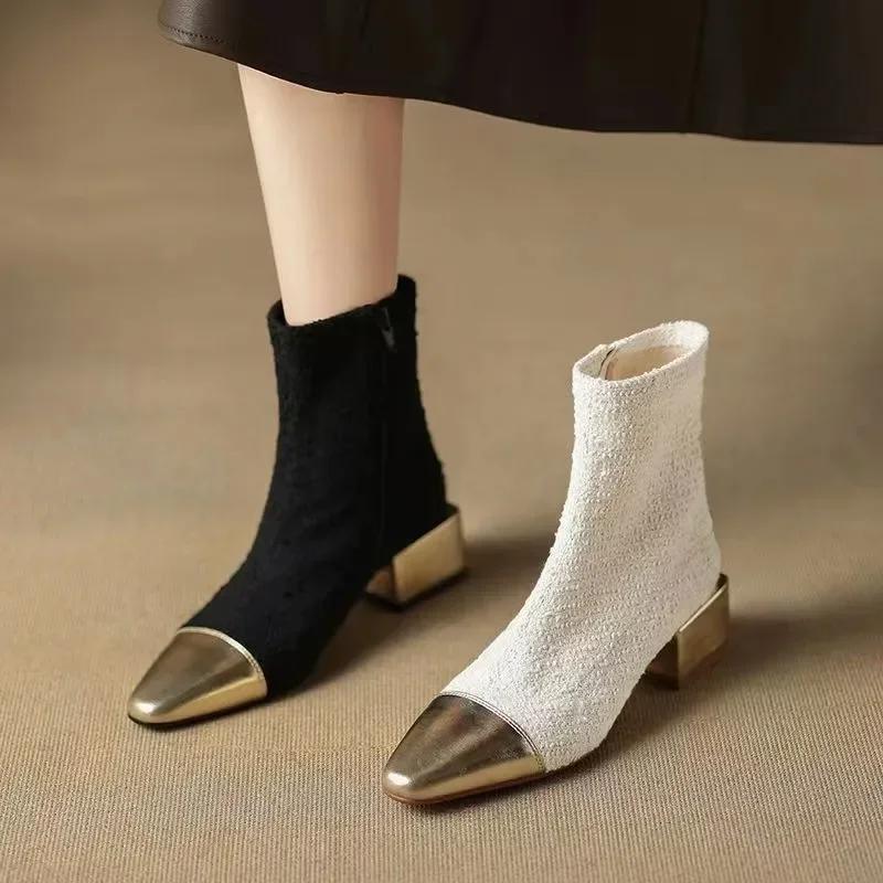 Fashion Spring Autumn and Winter Small Fragrant Short Boots European and American Square Head Fashion Women's Boot Zapatillas De Mujer