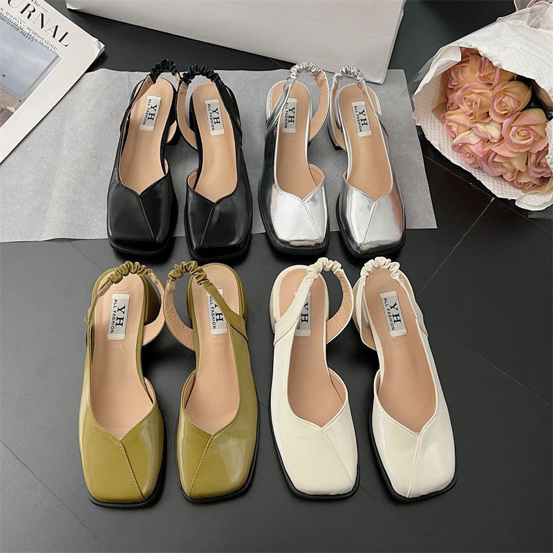 Summer skirt square head shallow mouth single shoes French thick heel bag head sandals fairy shoes new