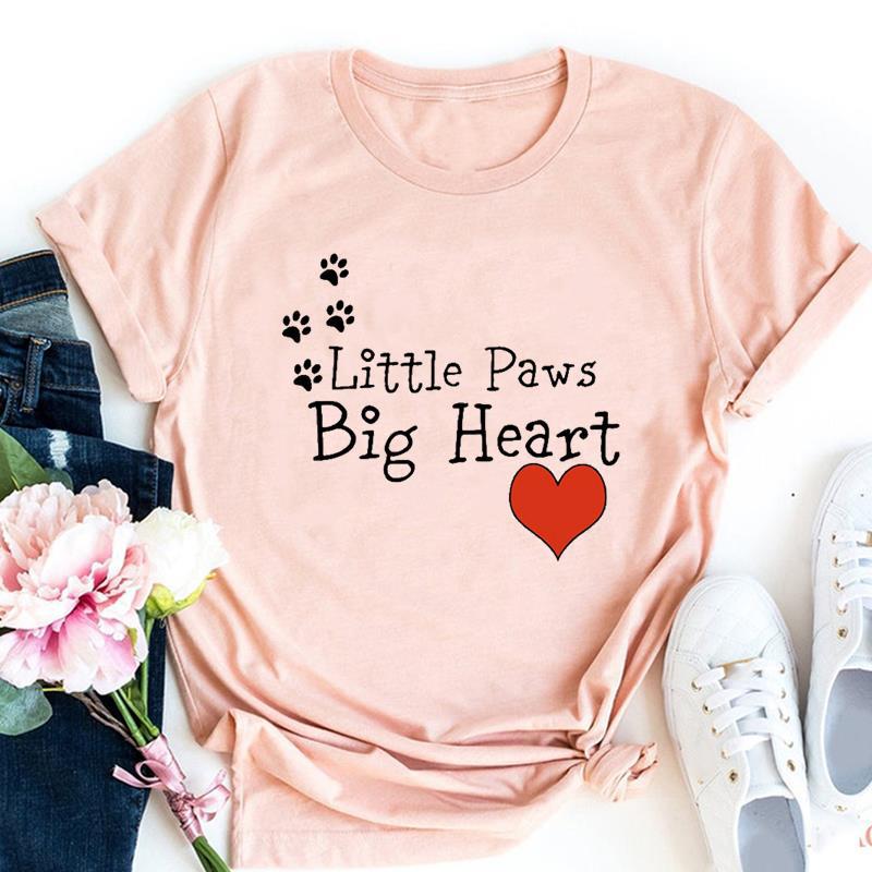 

Cat and Dog Paw Print Europe and The United States Casual Round Neck Clothing Top Short Sleeve Tshirt Women Clothing Tops S