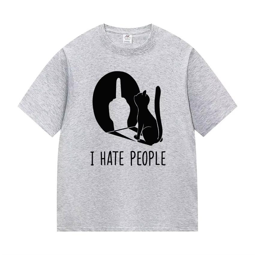 Cat Shadow I Hate People Middle Finger TShirt Humor Funny Kitty Meme Graphic T Shirt Casual Fashion ONeck Short Sleeve Top