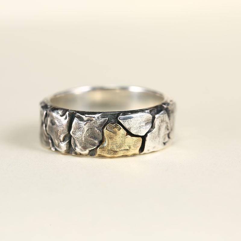 Adjustable Open Ring Men Women Vintage Cracked Texture Geometric Design Plated Unisex Statement Jewelry