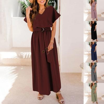 Women's Loose Belt Waist Color Large Swing Skirt Plus Size Dress