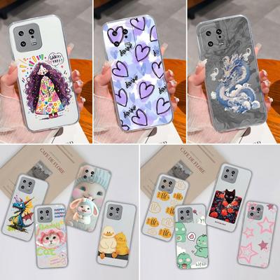 Pro Xiaomi 13 14 12 12S 12T 12X Ultra Lite Poco M7 X7 Pro Kryt na telefon Roztomilý kreslený zvířecí vzor Průhledný silikonový ochranný kryt pro Xiaomi Capa