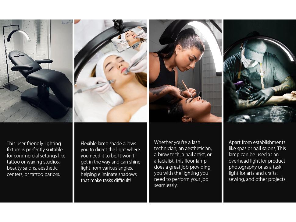 24.5" Half-Moon U-Shaped LED Beauty Lamp for Eyelash Extension & Eyebrow Tattooing - Warm Light, Eye Protection