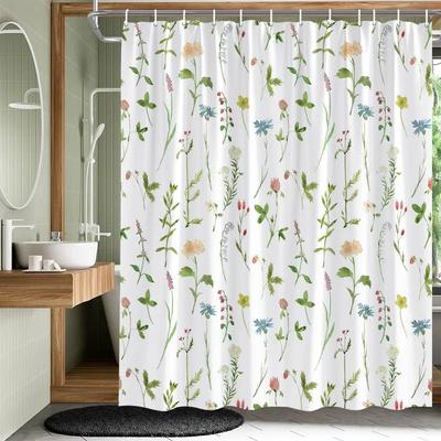 Plant Leaves Flower Shower Curtains Set Garden Floral Drum Tower Fabric Bathroom Decor Splash Resistant Partition Bath Curtain