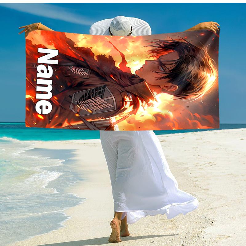 Personalized customized proof beach towel with Attack on Titan  pattern - soft, absorbent, quick-drying, perfect swimming, camping&bathing