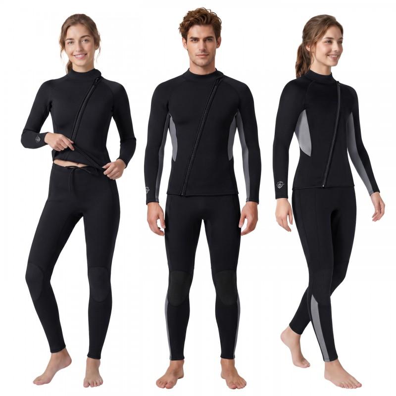 2mm Neoprene Wetsuit Top Pants Set Women Men Warm Long Sleeve Dive Suit Surfing Snorkeling Swimsuit