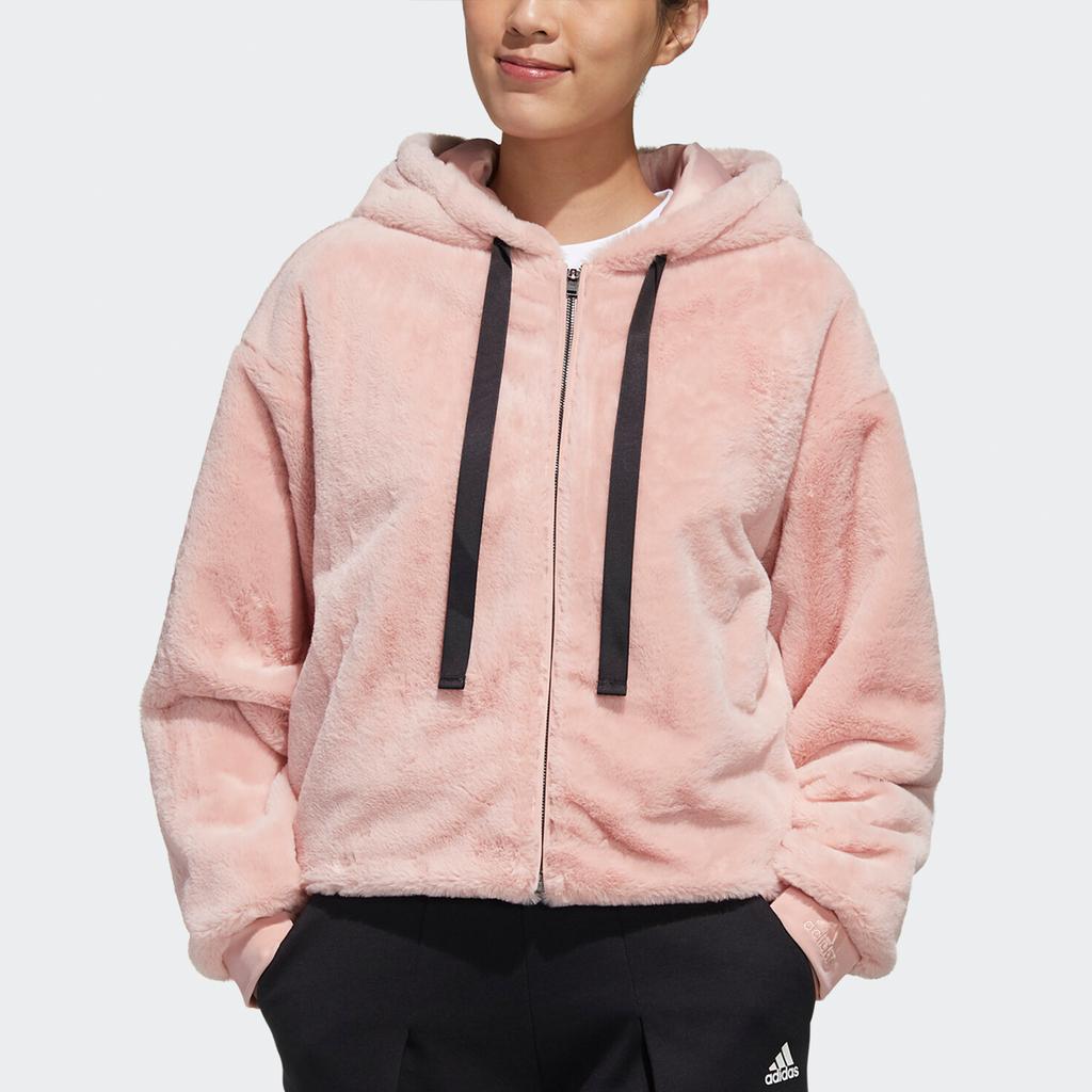 adidas Style Fur Jacket Casual Hooded Windproof Warm Women Jackets Pink GM1469